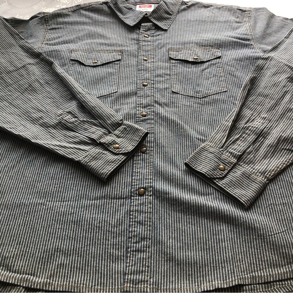 Wrangler Indigo Button-Up Shirt Men’s Size 3XL Blue/White Stripes Long Sleeves - Picture 9 of 16